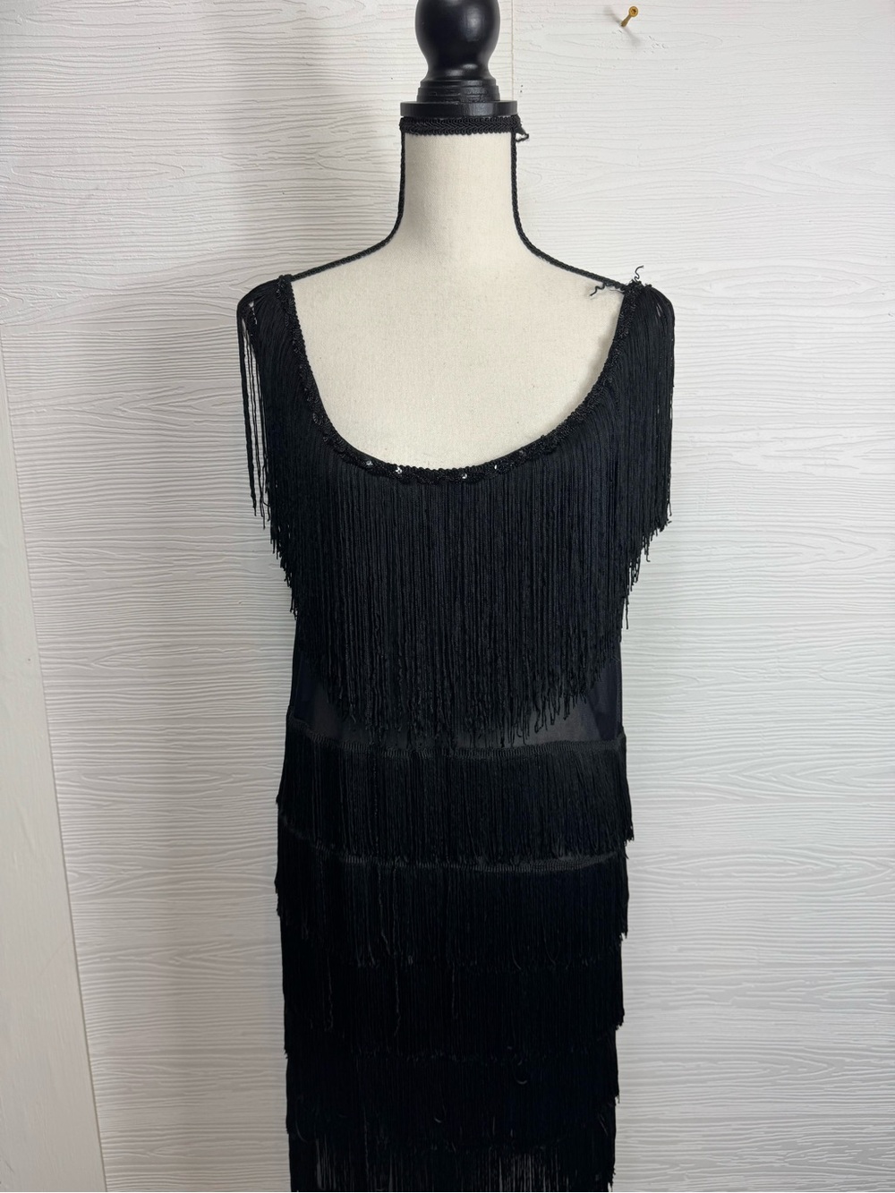 Black Fringe Sheath Dress - Women's Flapper Costume Dress XL - Picture 6 of 8